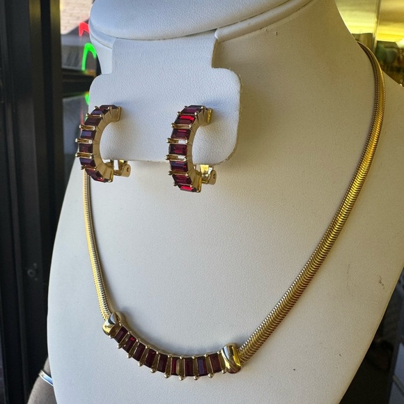 Dior Jewelry - DIOR Red Rubies Gold Necklace and Earrings Set, Gothic Glam Gala